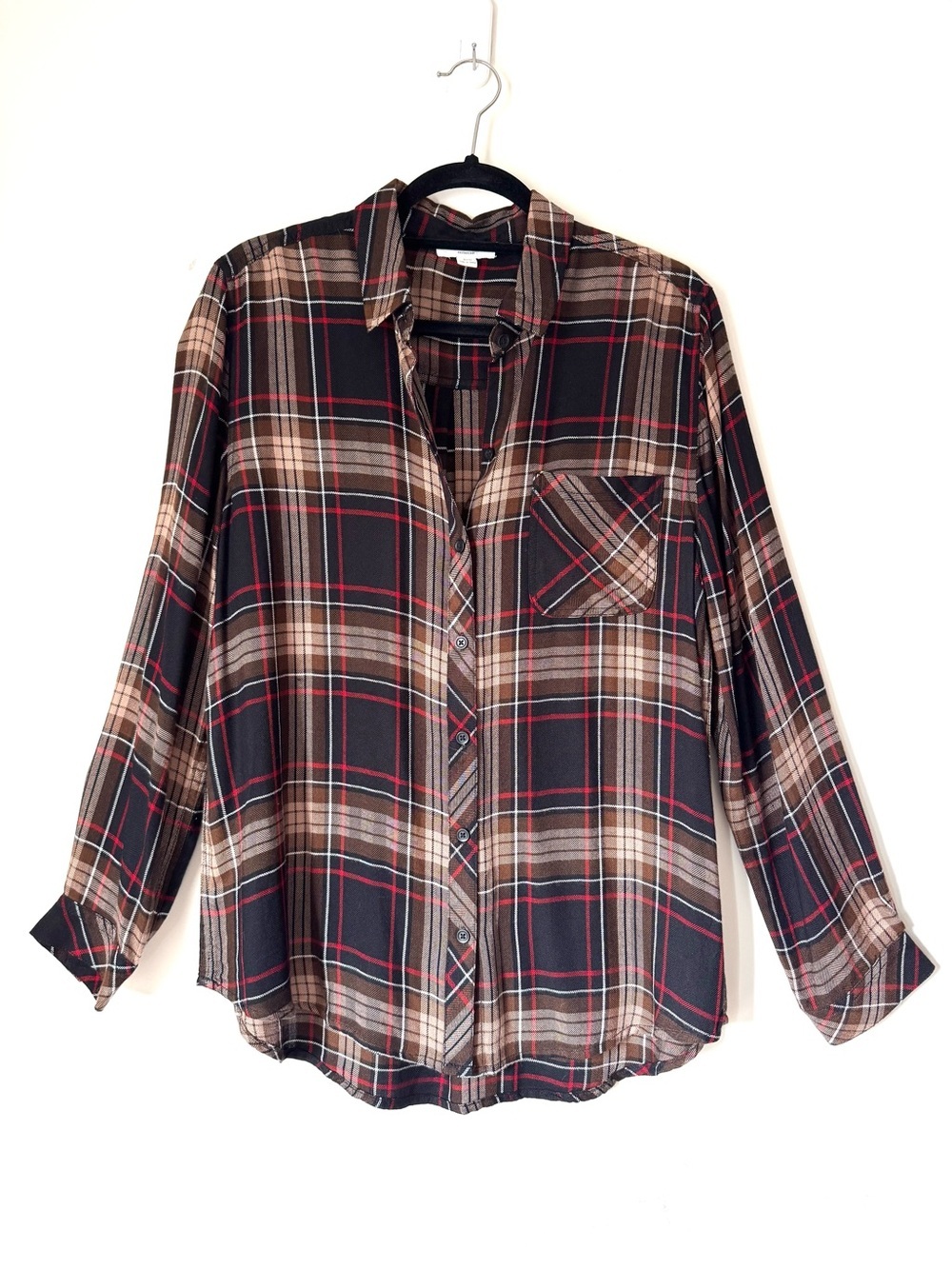 BEACHLUNCHLOUNGE Brown Plaid Button Up Shirt Large NEW